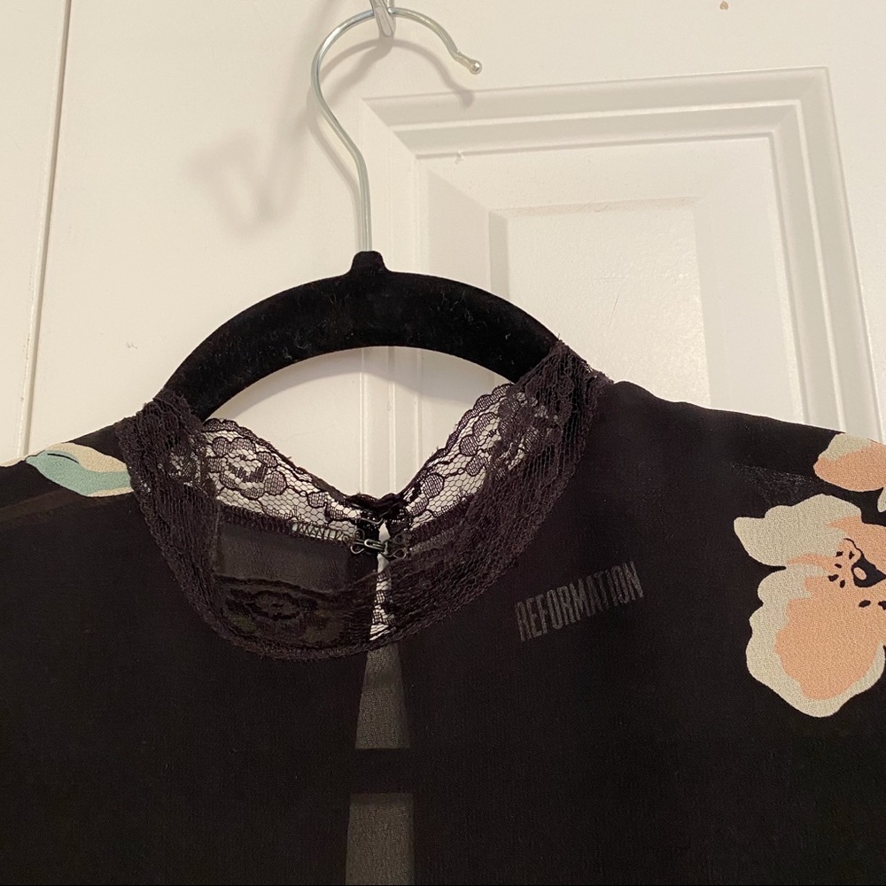 Reformation Black Floral Print Mini Dress - Picture 6 of 10